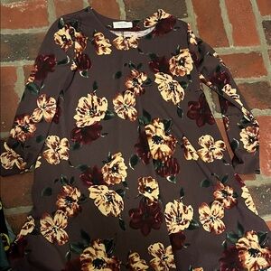 Peach Love California Floral Long Sleeve Dress - Brown and Yellow